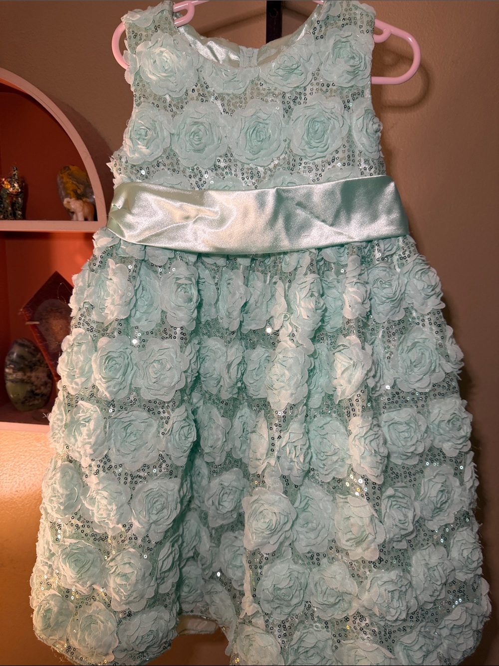 American Princess Mint Floral Rosette Sequin Party Dress